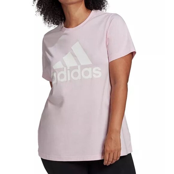 Adidas Women’s Essentials Logo Cotton T-Shirt Pink Short Sleeve Tee New - Picture 1 of 14